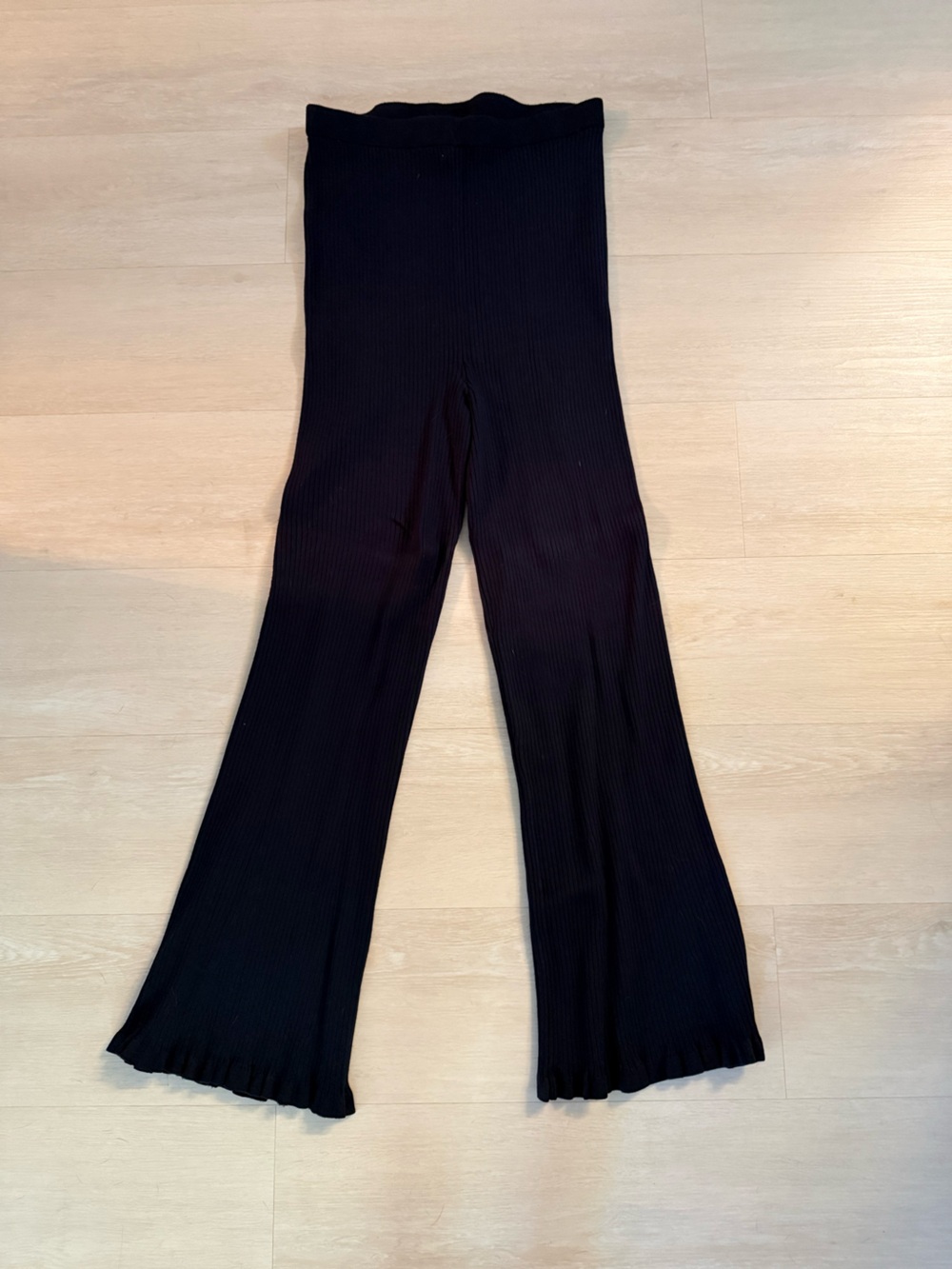 Black Ribbed Wide-Leg Maternity Pants